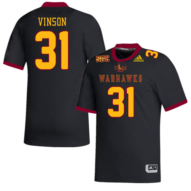 #31 Jalen Vinson Louisiana-Monroe Warhawks College Football Jerseys Stitched-Black